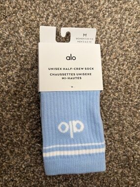 ALO Yoga Light Blue Unisex Half-Crew Socks with White Logo